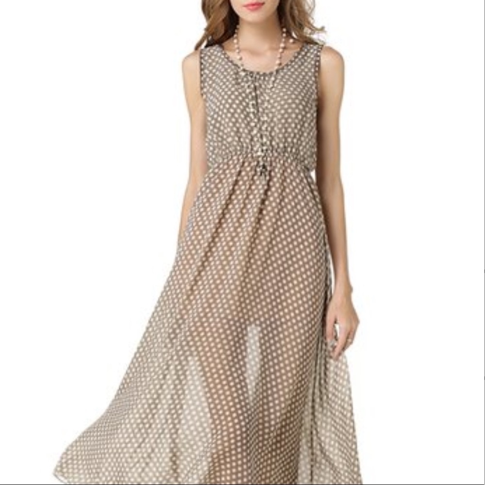 Liva Girl Nude Polka Dot Sheer-Layer Midi Dress